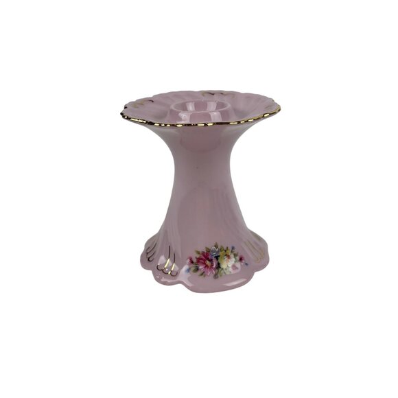 Vintage Other - Vintage 40s Pink Candleholder Gold Floral Porcelain Leander 1946 RGK